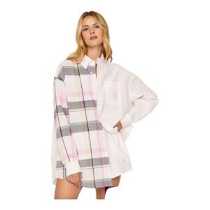 TOMMY HILFIGER M Women Madras Plaid Button Down Collared Shirt Multicolor Preppy